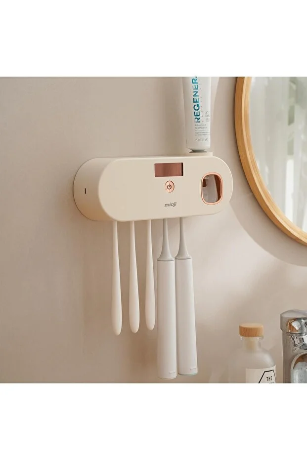  UV5F 1200mAh Şarj Edilebilir UV Sterilizatörü Diş Fırçası Sıkacağı ve Tutucusu - Bej
